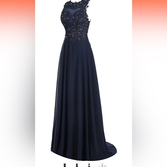 Women's Elegant Appliques Long Prom Dress Beaded Evening Party Gowns xs blue - Picture 2 of 8